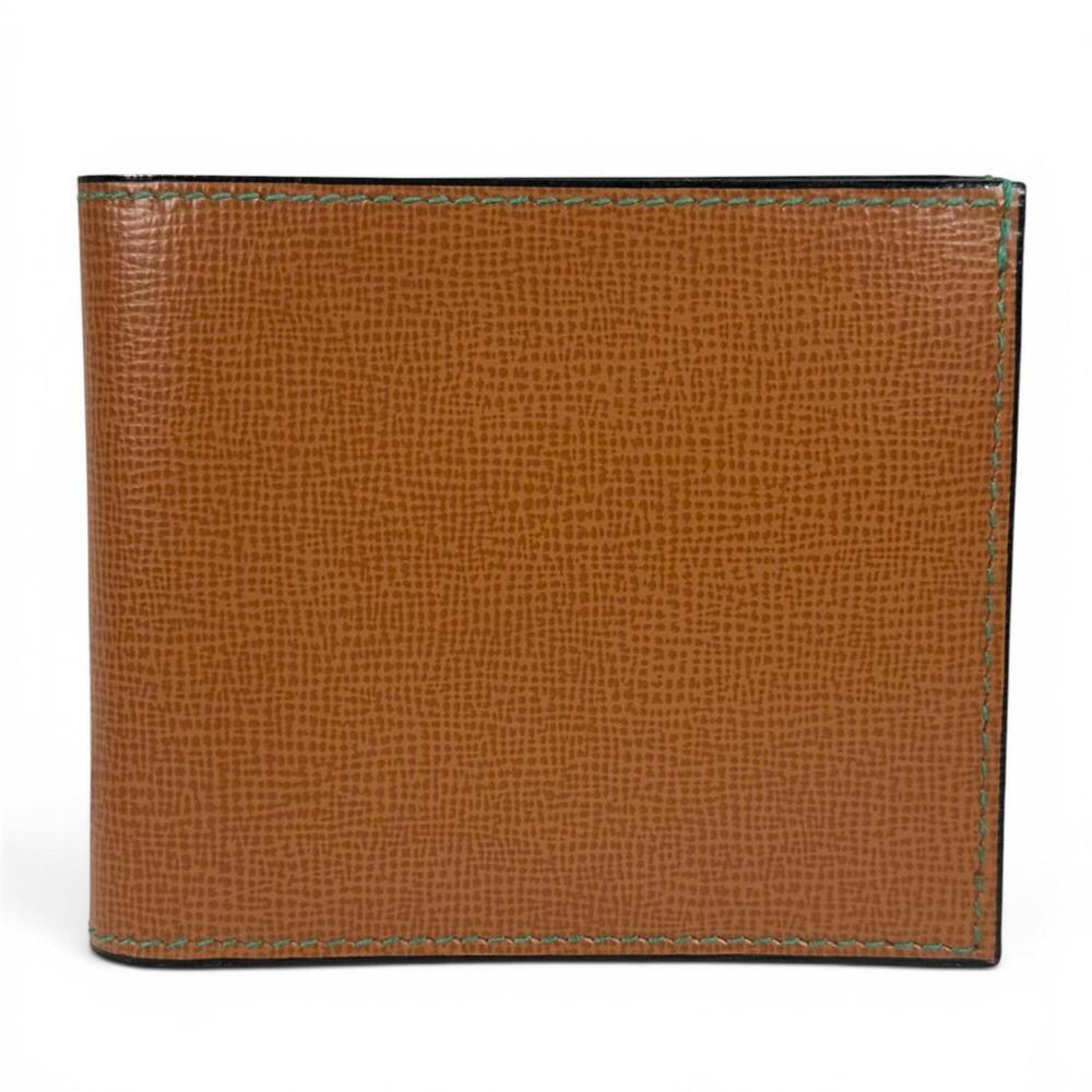 Valextra Men's Compact Bi-fold Wallet in Brown, Genuine Leather, Green Stitch...